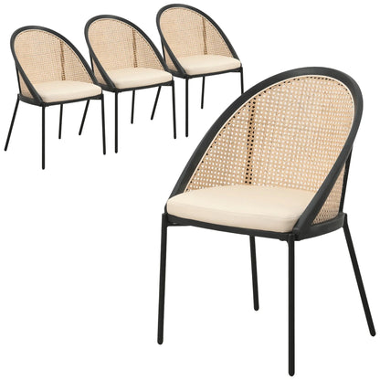 Urbane Dining Chair with Vinyl Fabric Seat and Wicker Backrest in Stainless Steel Legs Set of 4 - Elax Furniture
