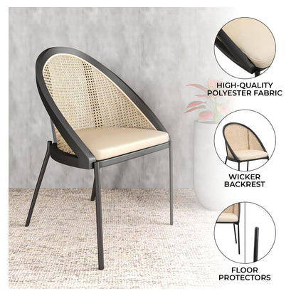 Urbane Dining Chair with Vinyl Fabric Seat and Wicker Backrest in Stainless Steel Legs Set of 4 - Elax Furniture