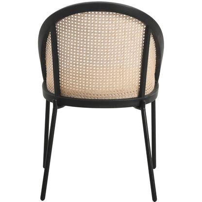 Urbane Dining Chair with Vinyl Fabric Seat and Wicker Backrest in Stainless Steel Legs Set of 4 - Elax Furniture