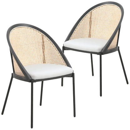 Urbane Dining Chair with Vinyl Fabric Seat and Wicker Backrest in Stainless Steel Legs Set of 2 - Elax Furniture