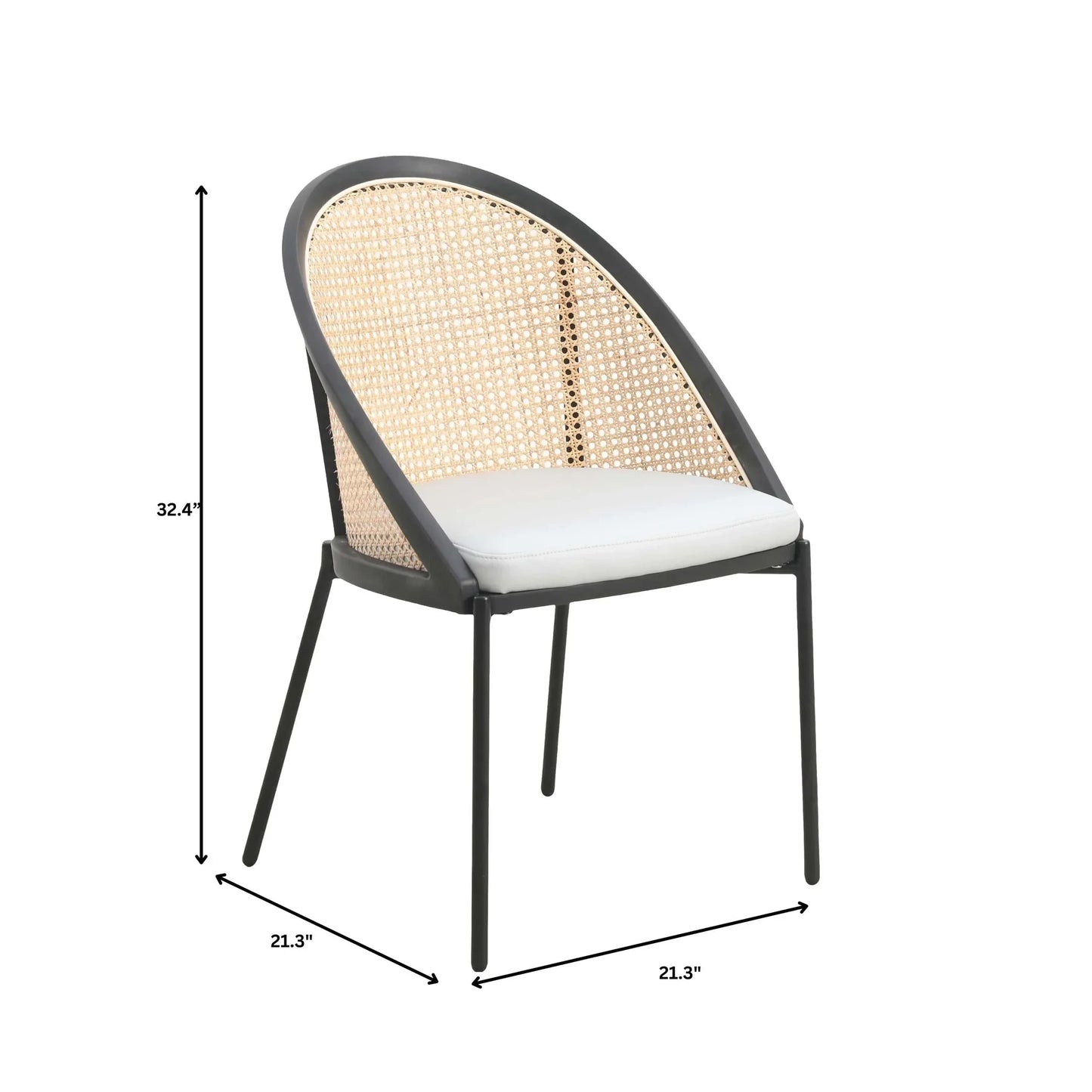 Urbane Dining Chair with Vinyl Fabric Seat and Wicker Backrest in Stainless Steel Legs Set of 2 - Elax Furniture