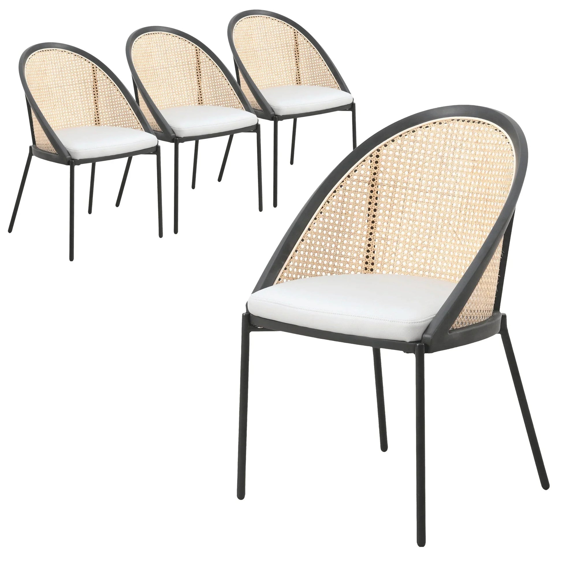 Urbane Dining Chair with Vinyl Fabric Seat and Wicker Backrest in Stainless Steel Legs Set of 4 - Elax Furniture