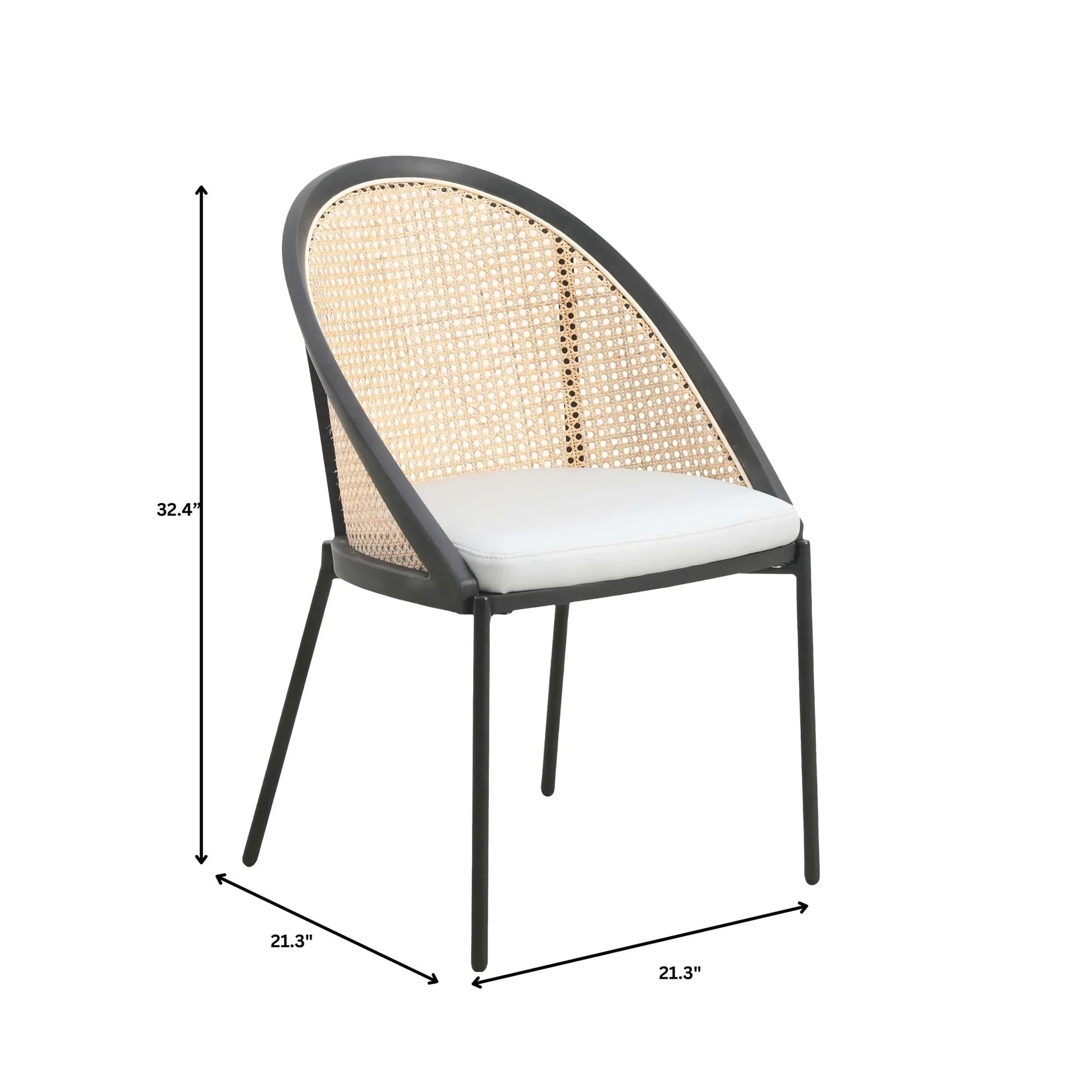 Urbane Dining Chair with Vinyl Fabric Seat and Wicker Backrest in Stainless Steel Legs Set of 4 - Elax Furniture