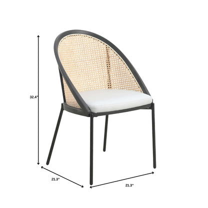 Urbane Dining Chair with Vinyl Fabric Seat and Wicker Backrest in Stainless Steel Legs Set of 4 - Elax Furniture