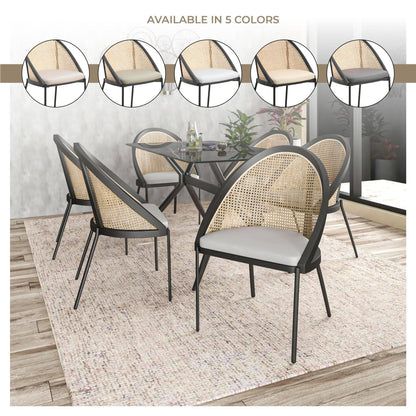 Urbane Dining Chair with Vinyl Fabric Seat and Wicker Backrest in Stainless Steel Legs Set of 4 - Elax Furniture