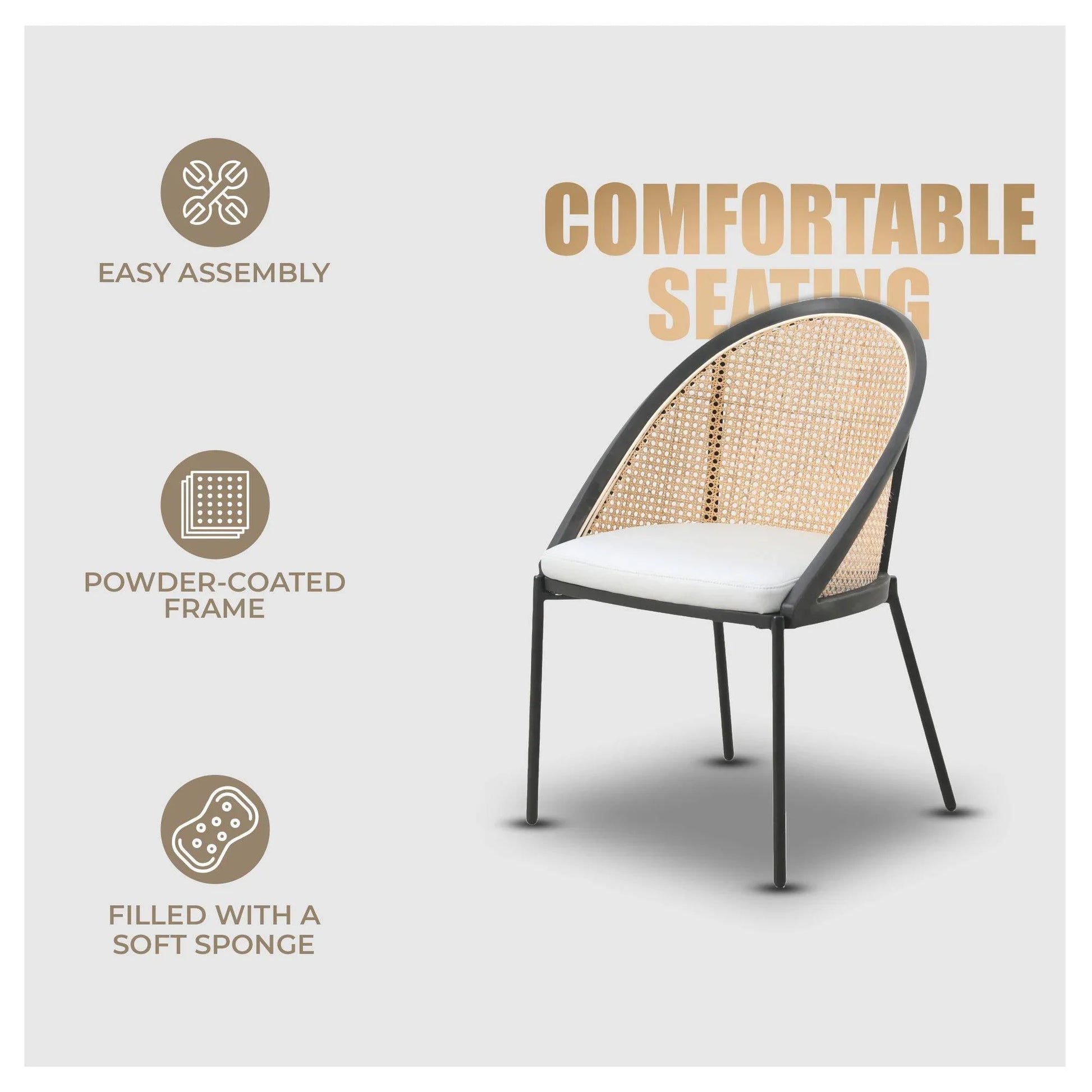 Urbane Dining Chair with Vinyl Fabric Seat and Wicker Backrest in Stainless Steel Legs Set of 4 - Elax Furniture