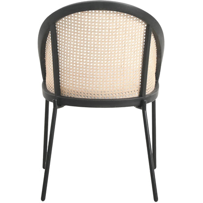 Urbane Dining Chair with Vinyl Fabric Seat and Wicker Backrest in Stainless Steel Legs Set of 4 - Elax Furniture