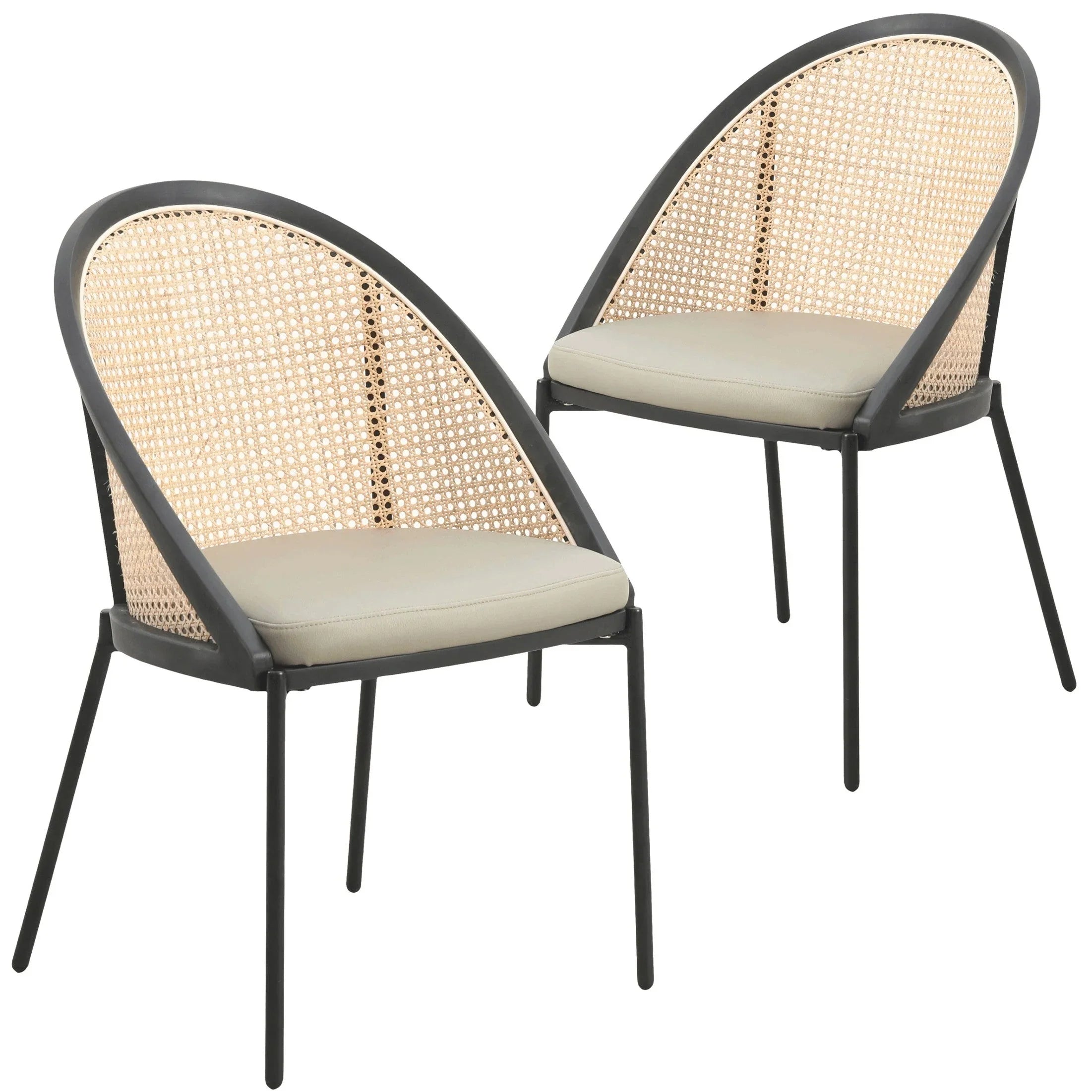 Urbane Dining Chair with Vinyl Fabric Seat and Wicker Backrest in Stainless Steel Legs Set of 2 - Elax Furniture