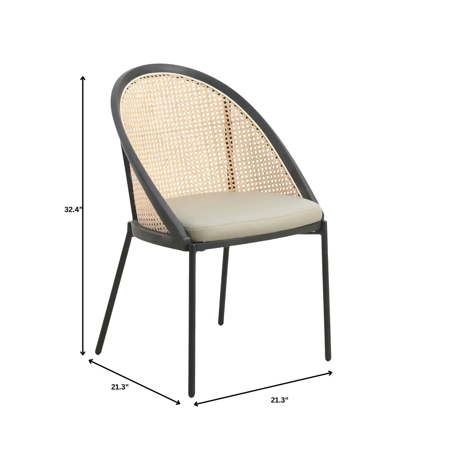 Urbane Dining Chair with Vinyl Fabric Seat and Wicker Backrest in Stainless Steel Legs Set of 2 - Elax Furniture