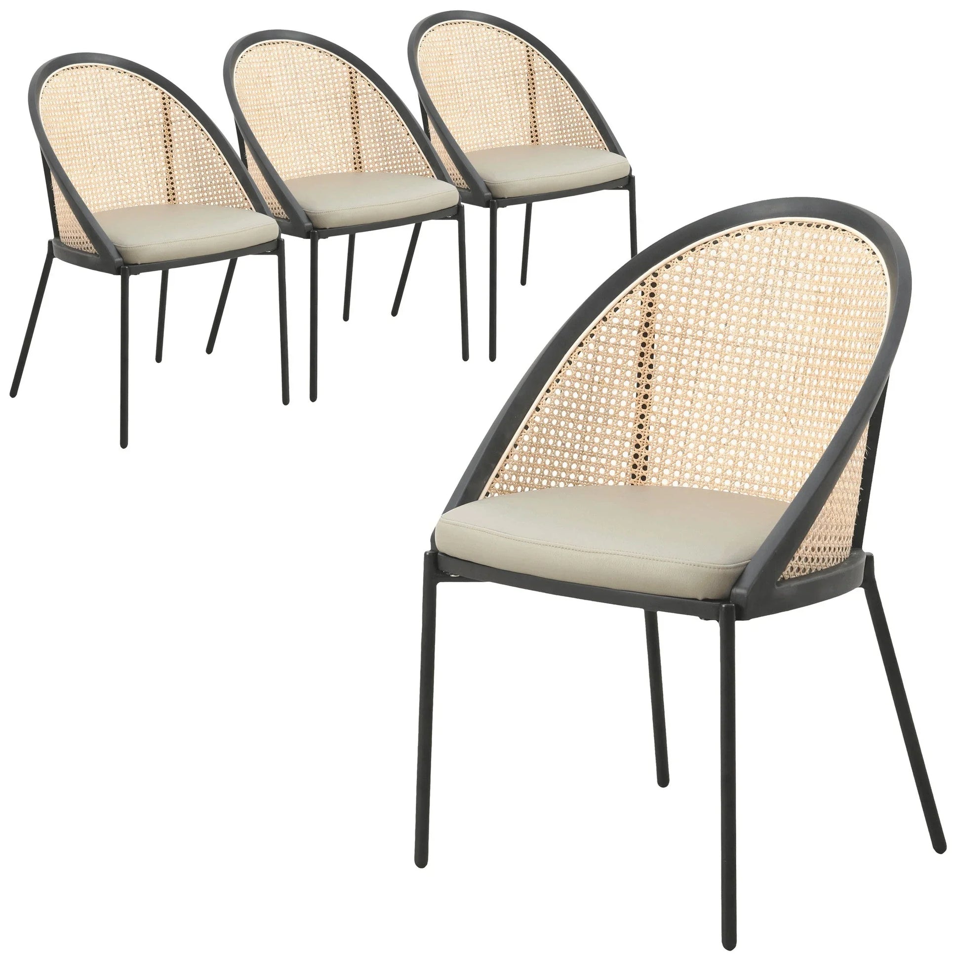 Urbane Dining Chair with Vinyl Fabric Seat and Wicker Backrest in Stainless Steel Legs Set of 4 - Elax Furniture