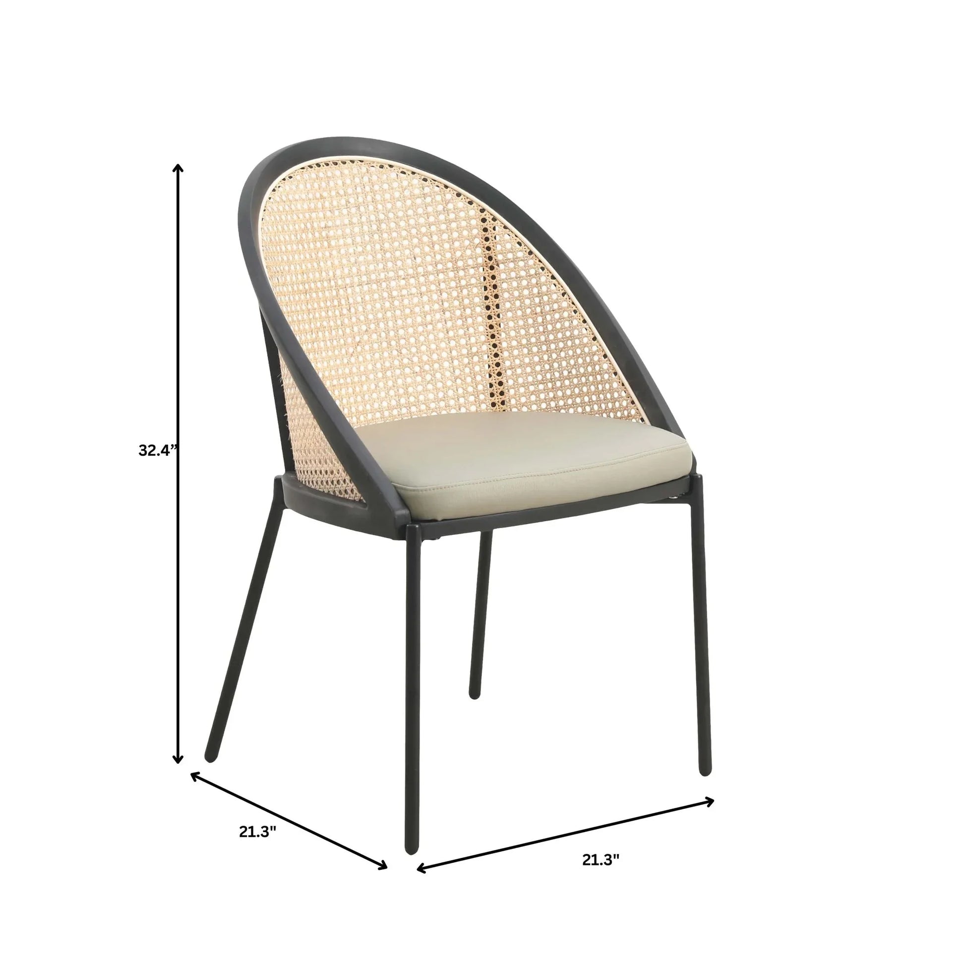 Urbane Dining Chair with Vinyl Fabric Seat and Wicker Backrest in Stainless Steel Legs Set of 4 - Elax Furniture