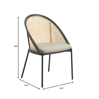 Urbane Dining Chair with Vinyl Fabric Seat and Wicker Backrest in Stainless Steel Legs Set of 4 - Elax Furniture