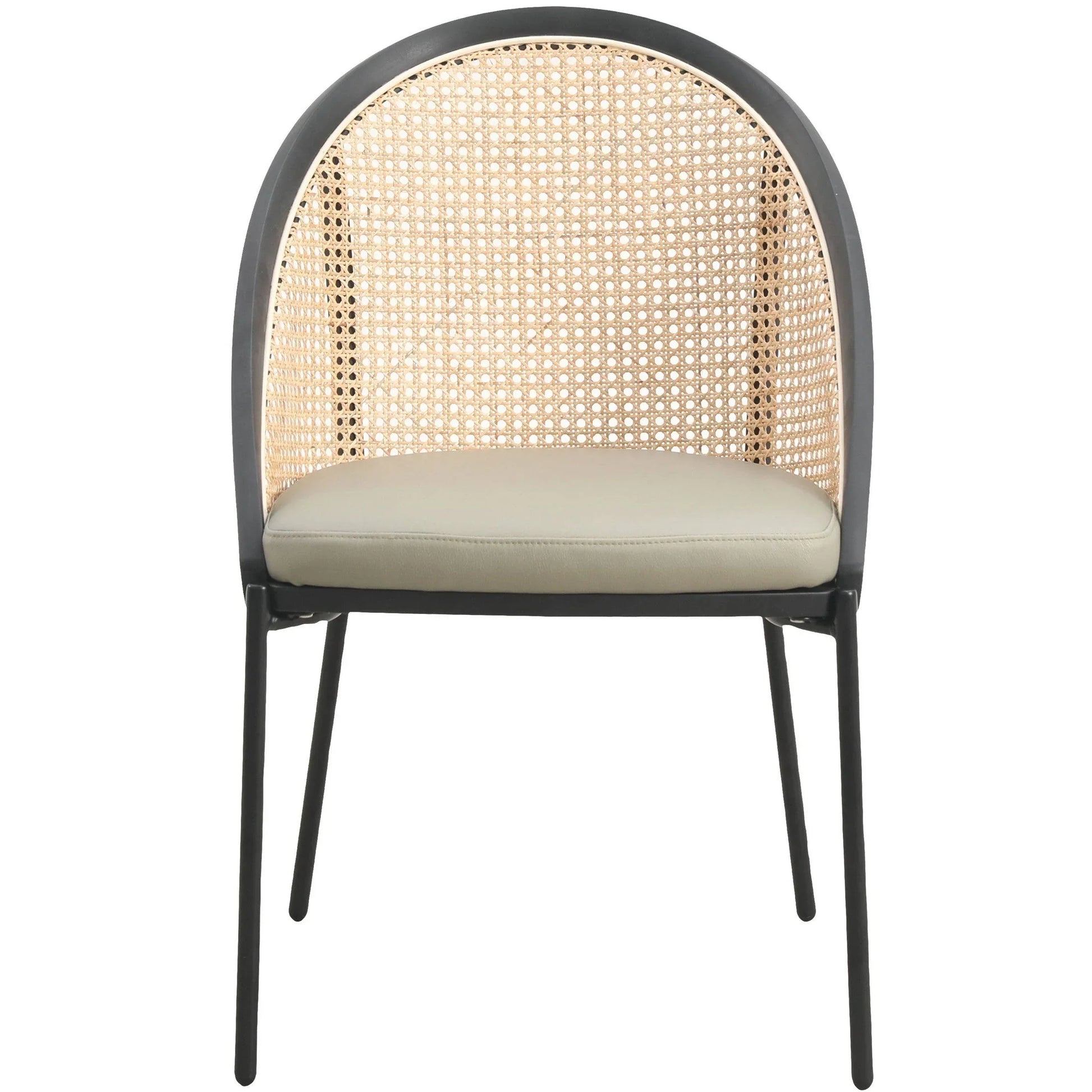 Urbane Dining Chair with Vinyl Fabric Seat and Wicker Backrest in Stainless Steel Legs Set of 4 - Elax Furniture