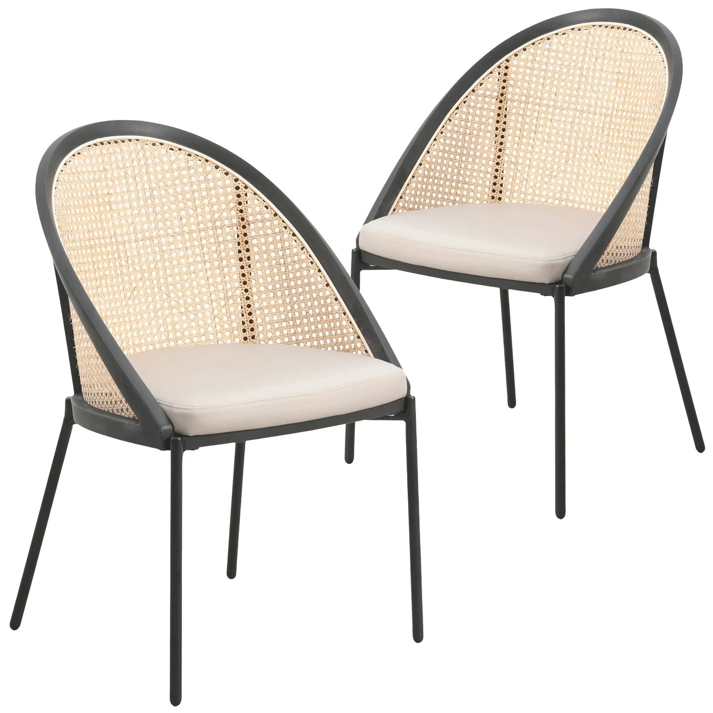 Urbane Dining Chair with Vinyl Fabric Seat and Wicker Backrest in Stainless Steel Legs Set of 2 - Elax Furniture