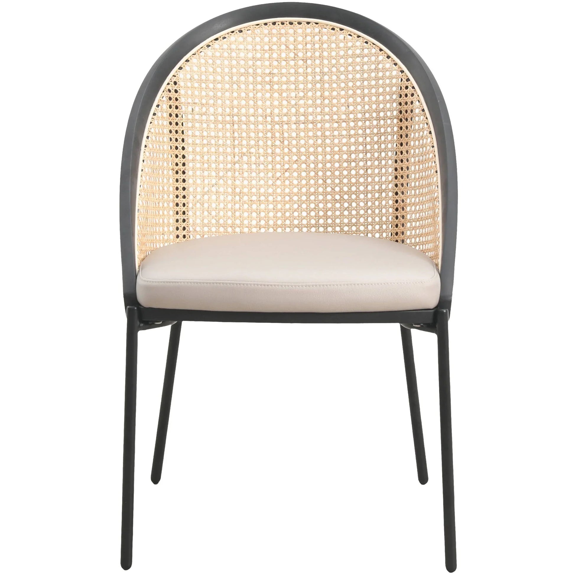 Urbane Dining Chair with Vinyl Fabric Seat and Wicker Backrest in Stainless Steel Legs Set of 2 - Elax Furniture