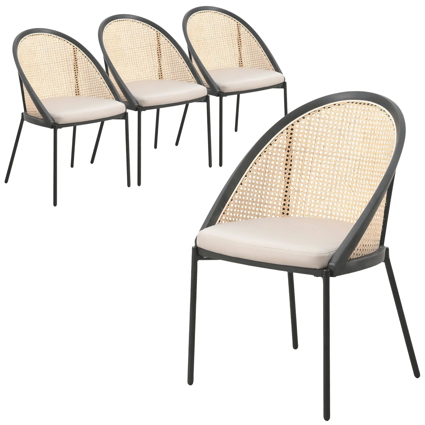 Urbane Dining Chair with Vinyl Fabric Seat and Wicker Backrest in Stainless Steel Legs Set of 4 - Elax Furniture