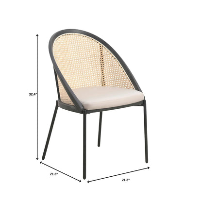 Urbane Dining Chair with Vinyl Fabric Seat and Wicker Backrest in Stainless Steel Legs Set of 4 - Elax Furniture