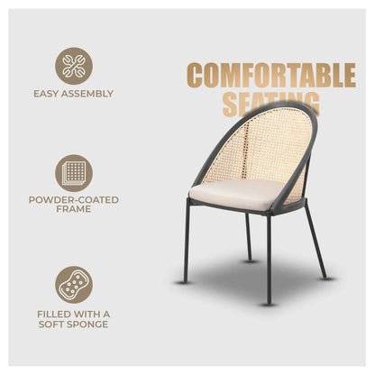 Urbane Dining Chair with Vinyl Fabric Seat and Wicker Backrest in Stainless Steel Legs Set of 4 - Elax Furniture