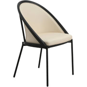 Urbane Dining Chair with Vinyl Fabric Seat and Wicker/Vinyl Backrest in Black Stainless Steel - Elax Furniture
