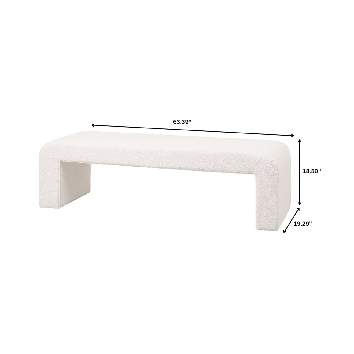 Vint 63" Wide Upholstered Bench in Boucle/Velvet with Curved Waterfall Design - Elax Furniture