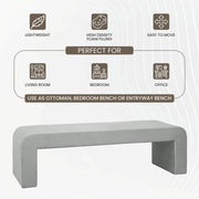 Vint 63" Wide Upholstered Bench in Boucle/Velvet with Curved Waterfall Design - Elax Furniture
