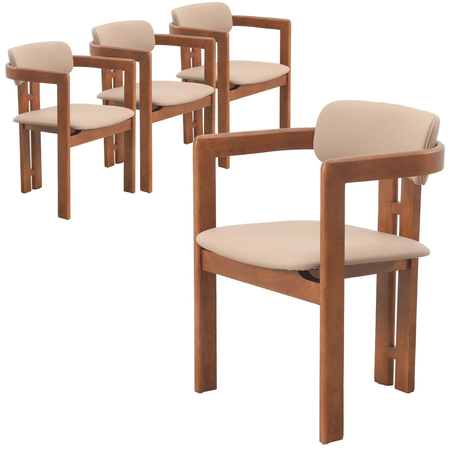 Velo Upholstered Dining Chair in Leather with Open Back and Wood Legs Set of 4 - Elax Furniture