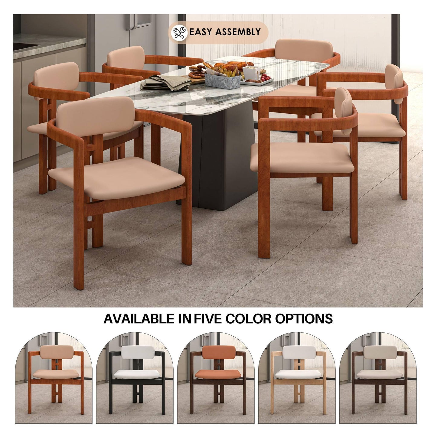 Velo Upholstered Dining Chair in Leather with Open Back and Wood Legs Set of 4 - Elax Furniture