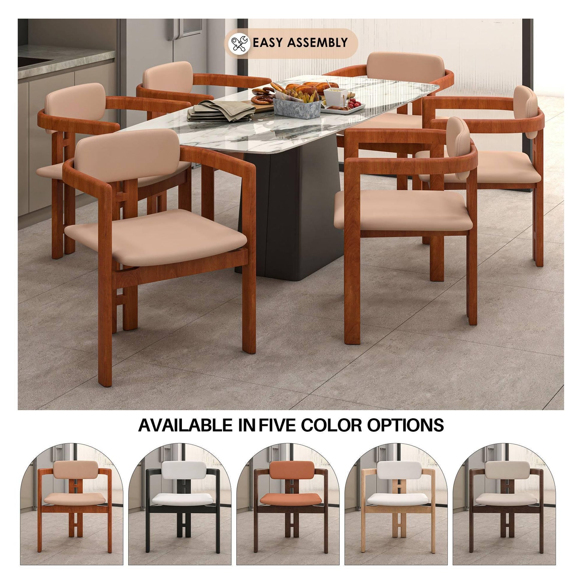 Velo Upholstered Dining Chair in Leather with Open Back and Wood Legs Set of 4 - Elax Furniture