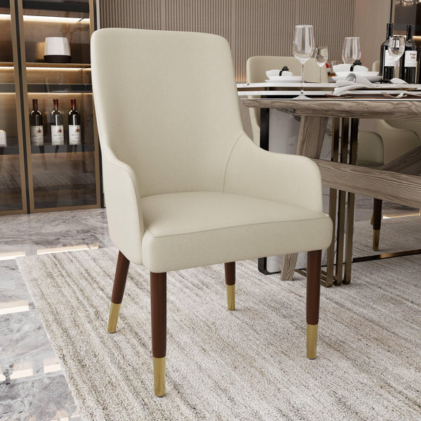 Viva Collection Modern Wooden Dining Arm Chair Upholstered Seat in Leather with Rubber Wood Base