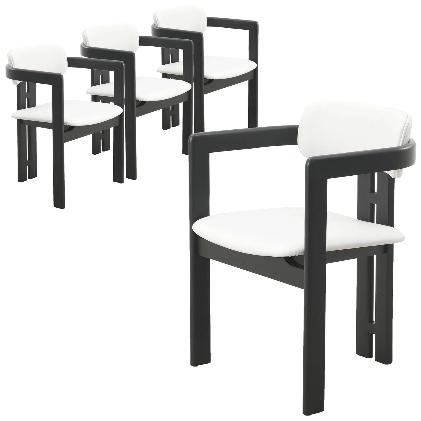 Velo Upholstered Dining Chair in Leather with Open Back and Wood Legs Set of 4 - Elax Furniture