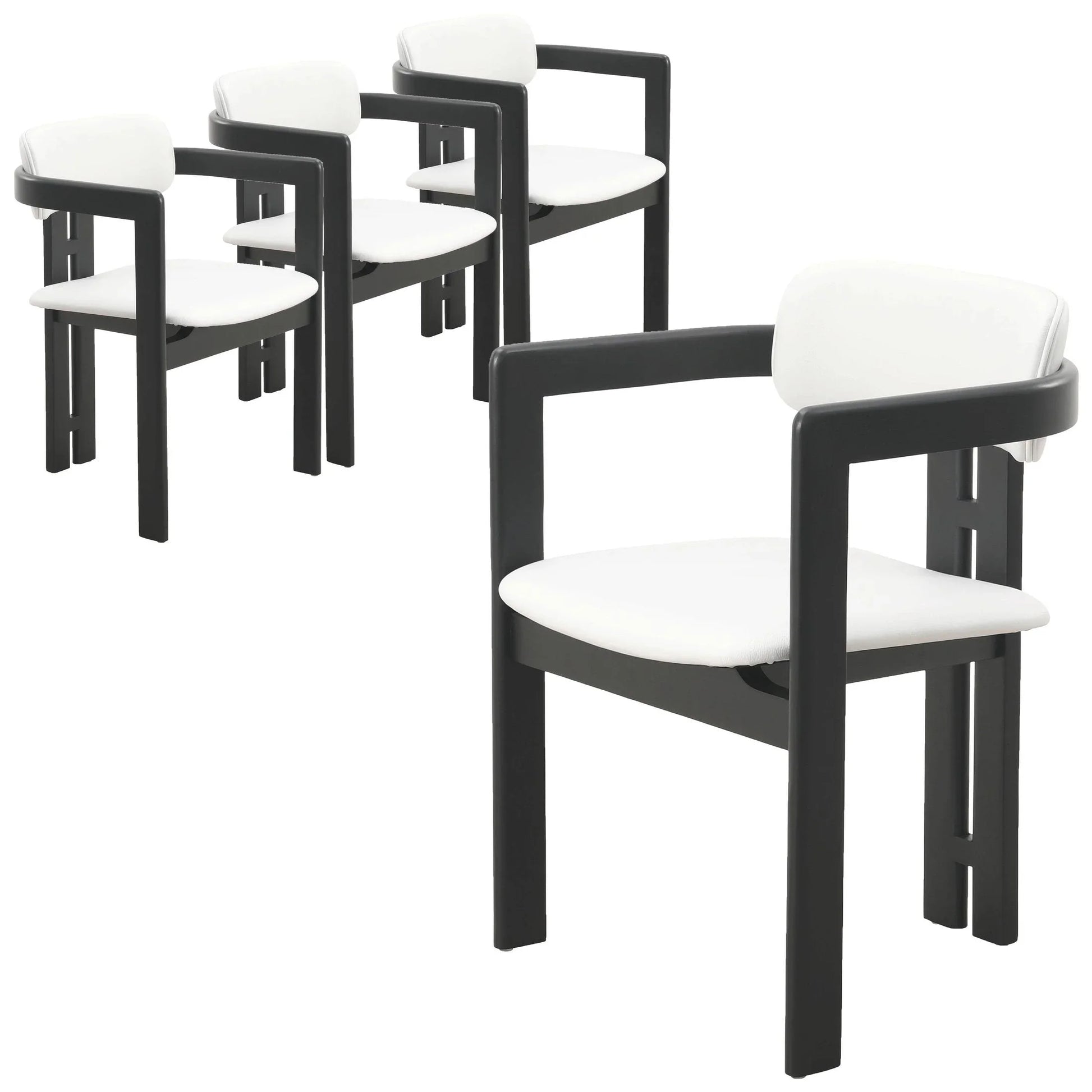 Velo Upholstered Dining Chair in Leather with Open Back and Wood Legs Set of 4 - Elax Furniture