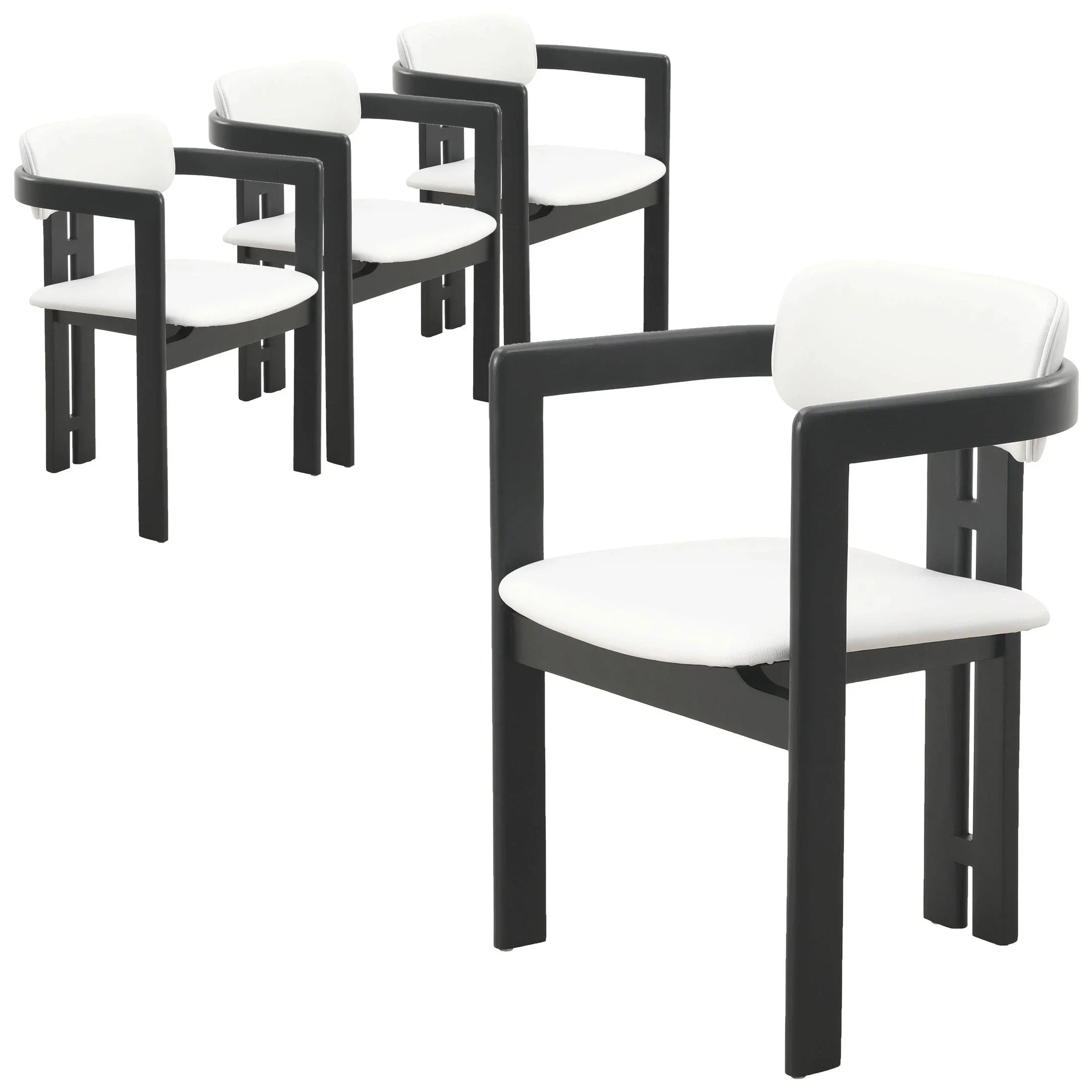 Velo Upholstered Dining Chair in Leather with Open Back and Wood Legs Set of 4 - Elax Furniture