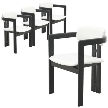 Velo Upholstered Dining Chair in Leather with Open Back and Wood Legs Set of 4 - Elax Furniture