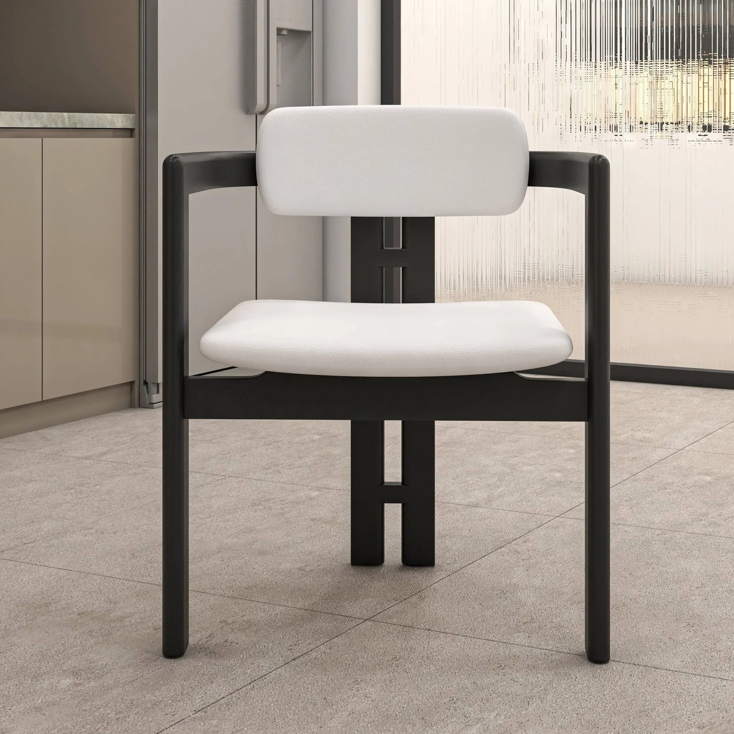 Velo Upholstered Dining Chair in Leather with Open Back and Wood Legs Set of 4 - Elax Furniture