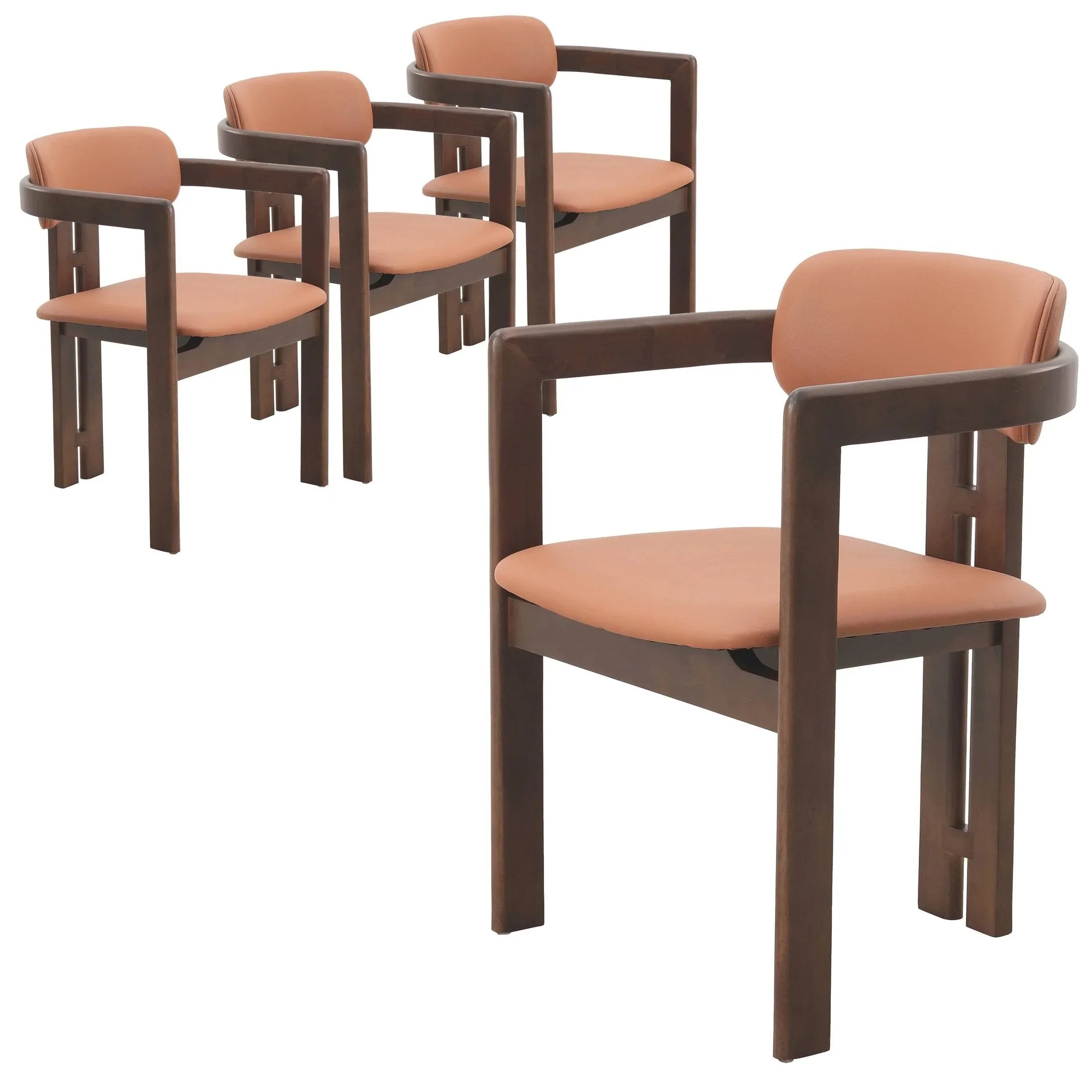 Velo Upholstered Dining Chair in Leather with Open Back and Wood Legs Set of 4 - Elax Furniture