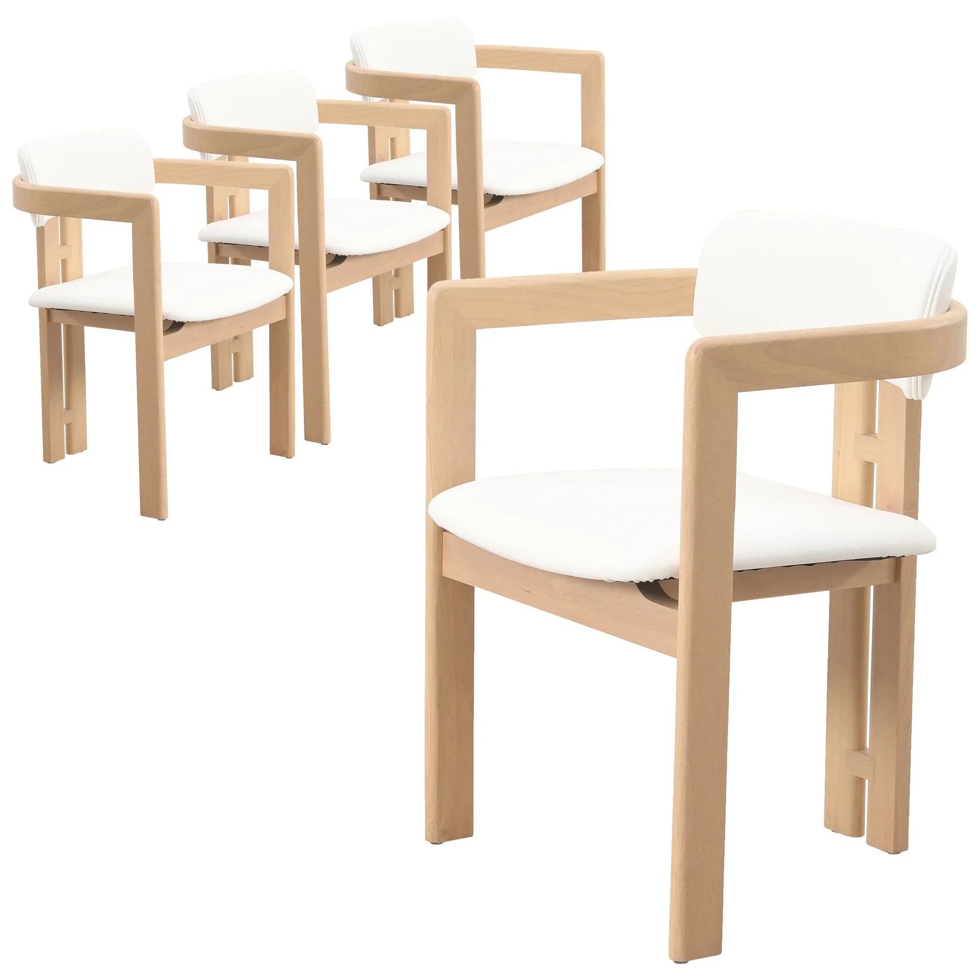 Velo Upholstered Dining Chair in Leather with Open Back and Wood Legs Set of 4 - Elax Furniture