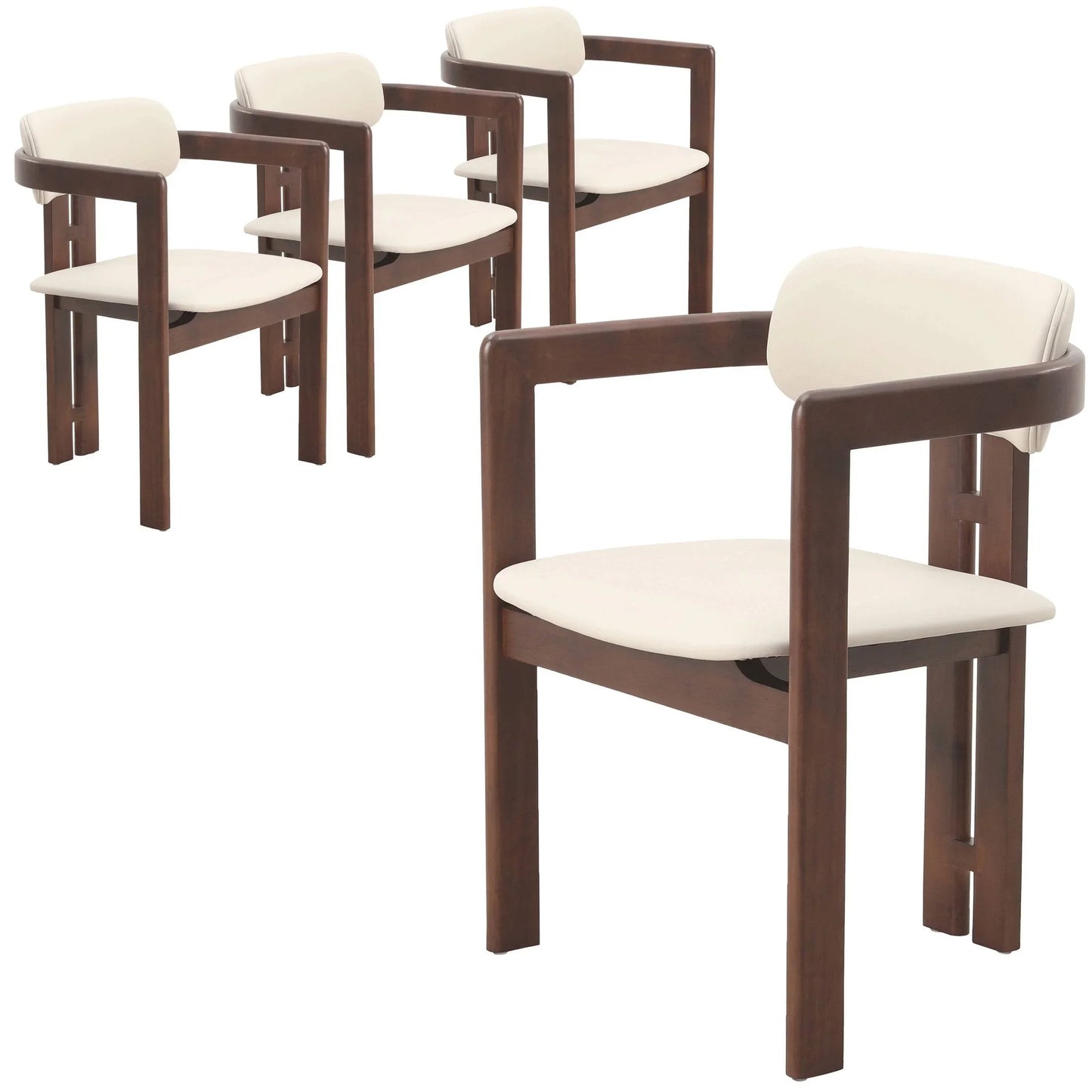 Velo Upholstered Dining Chair in Leather with Open Back and Wood Legs Set of 4 - Elax Furniture