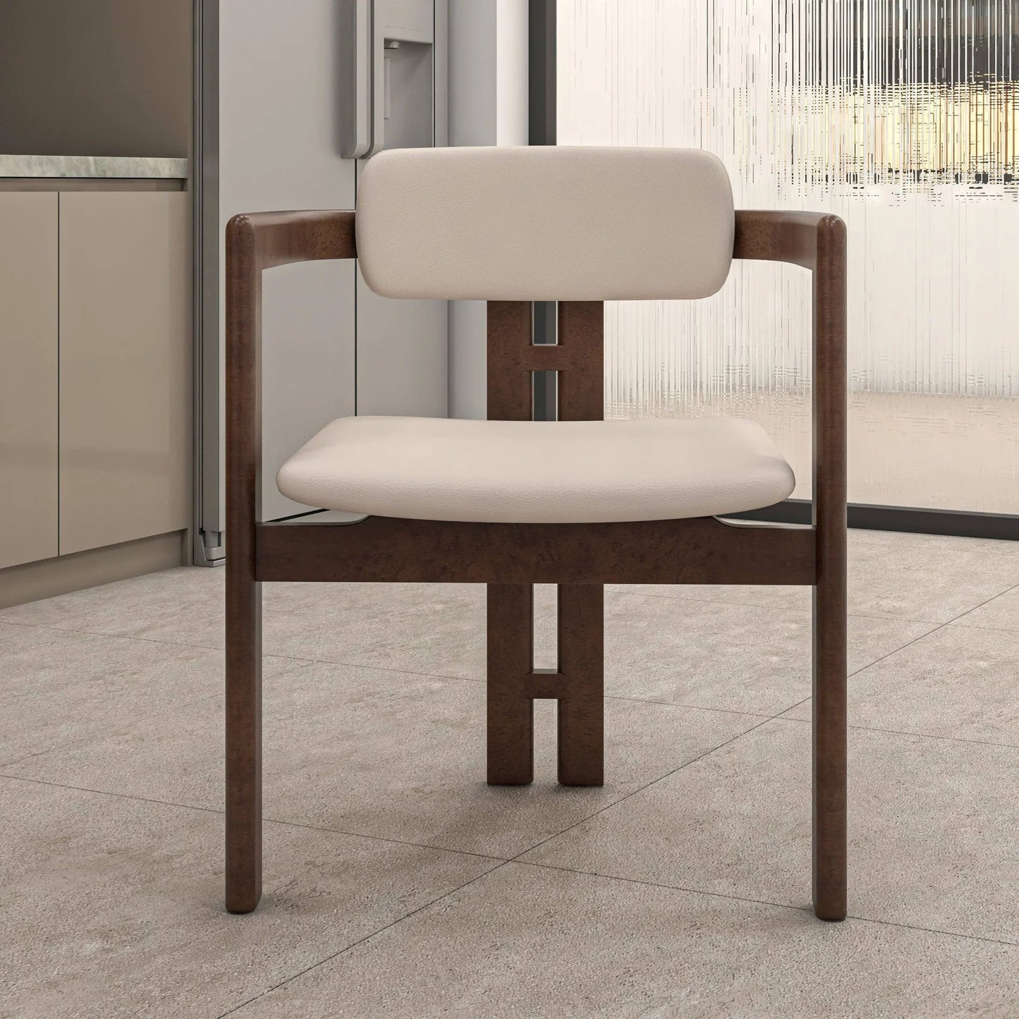 Velo Upholstered Dining Chair in Leather with Open Back and Wood Legs Set of 4 - Elax Furniture