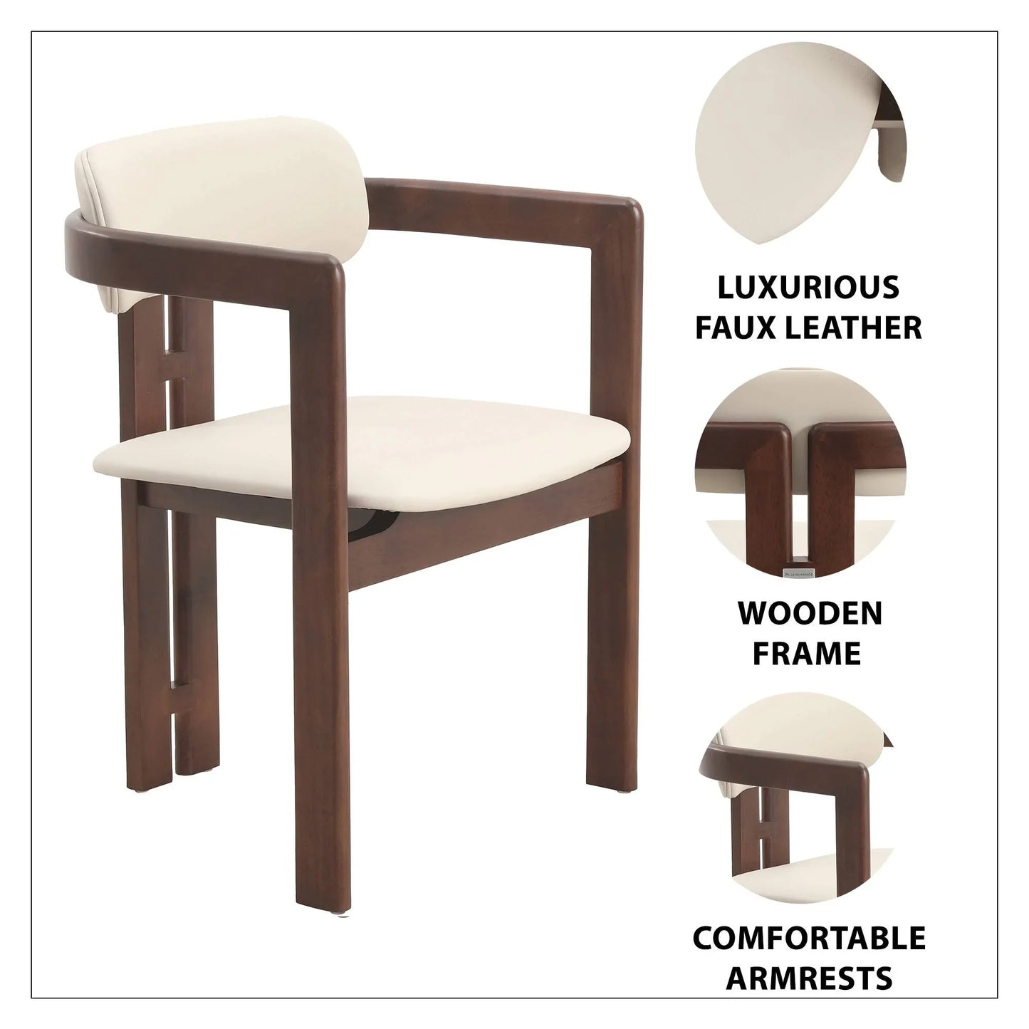 Velo Upholstered Dining Chair in Leather with Open Back and Wood Legs Set of 4 - Elax Furniture