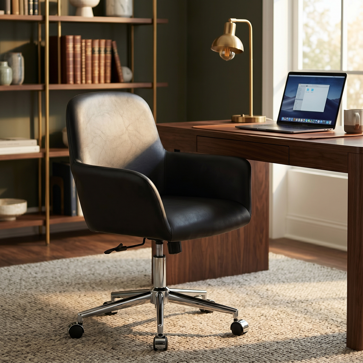 Vanguard Leather Mid-Back Office Chair with Chrome Metal Frame