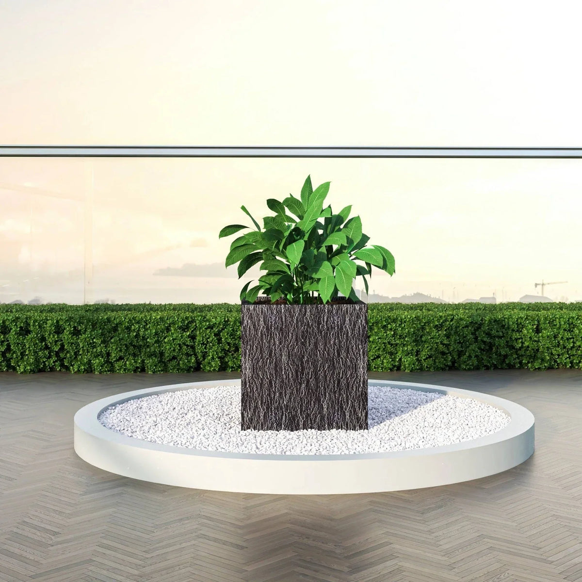 Verdura Modern 3 Piece Square Fiberstone and Clay Planter with Drainage Holes - Elax Furniture