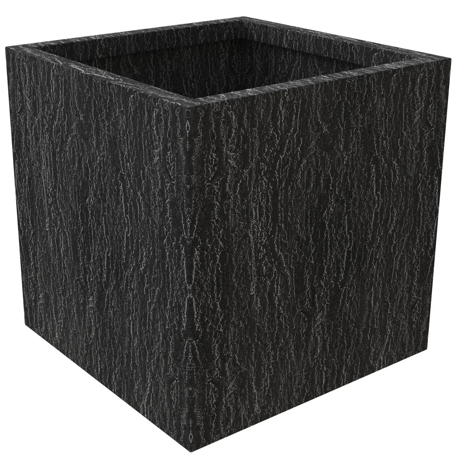 Verdura Modern Square Fiberstone and Clay Planter with Drainage Holes in Dotted Black - Elax Furniture