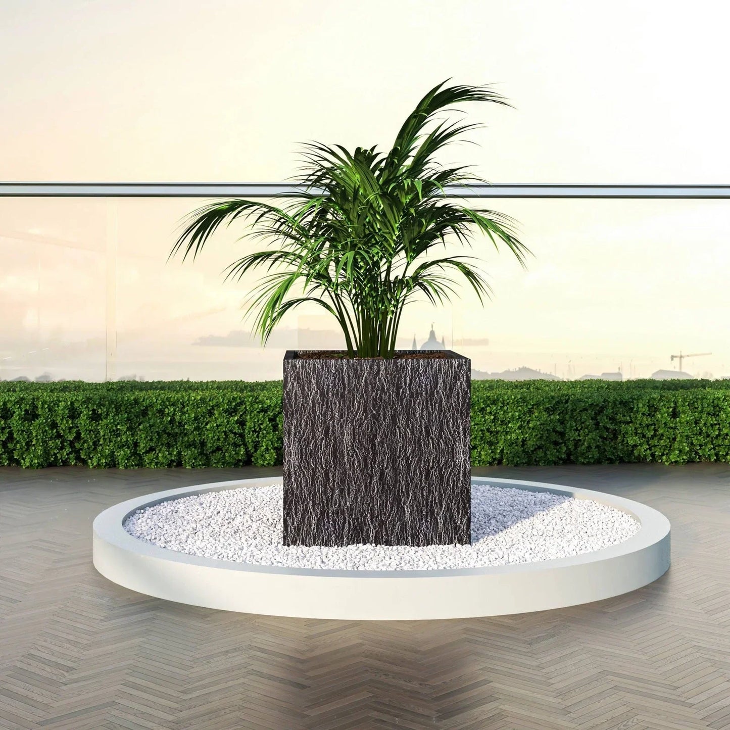 Verdura Modern Square Fiberstone and Clay Planter with Drainage Holes in Dotted Black - Elax Furniture