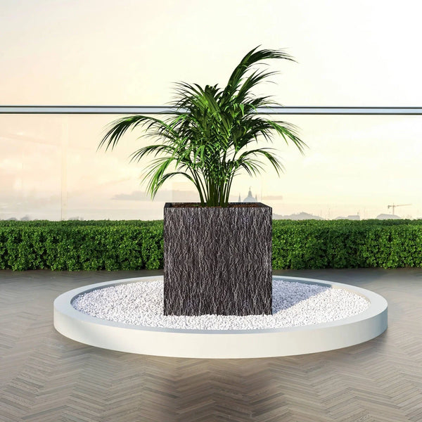 Verdura Modern Square Fiberstone and Clay Planter with Drainage Holes in Dotted Black