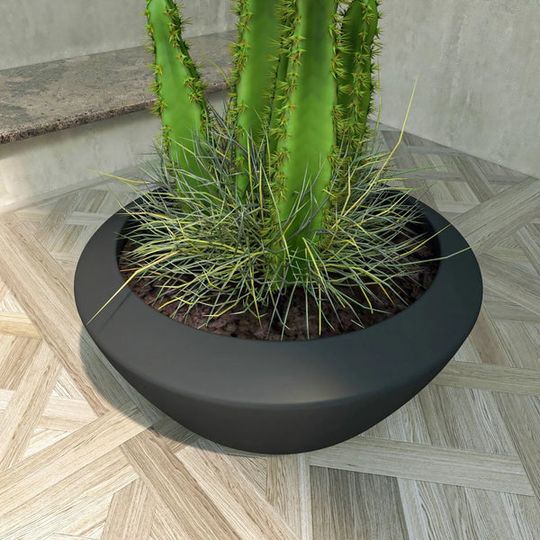 Vessel Fiberstone and MGO Clay Mid-Century Modern Round Planter Pot for Indoor and Outdoor Home