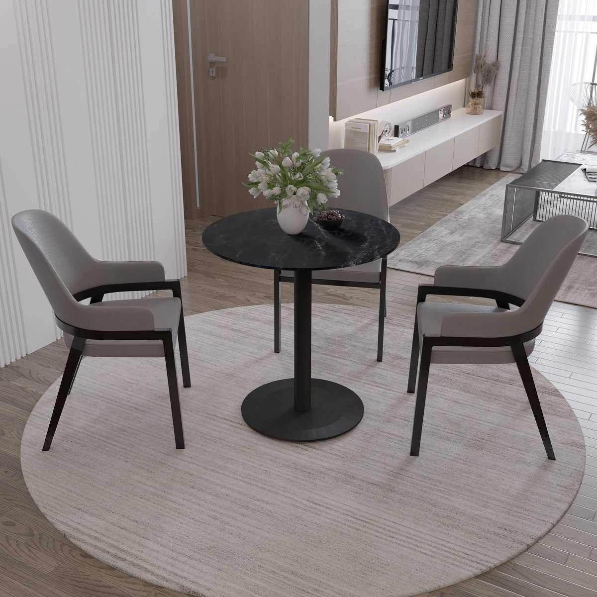 LeisureMod Vail Collection Dining Table Black/Gold Base With 27"/36" Round Black MDF Top - Elax Furniture