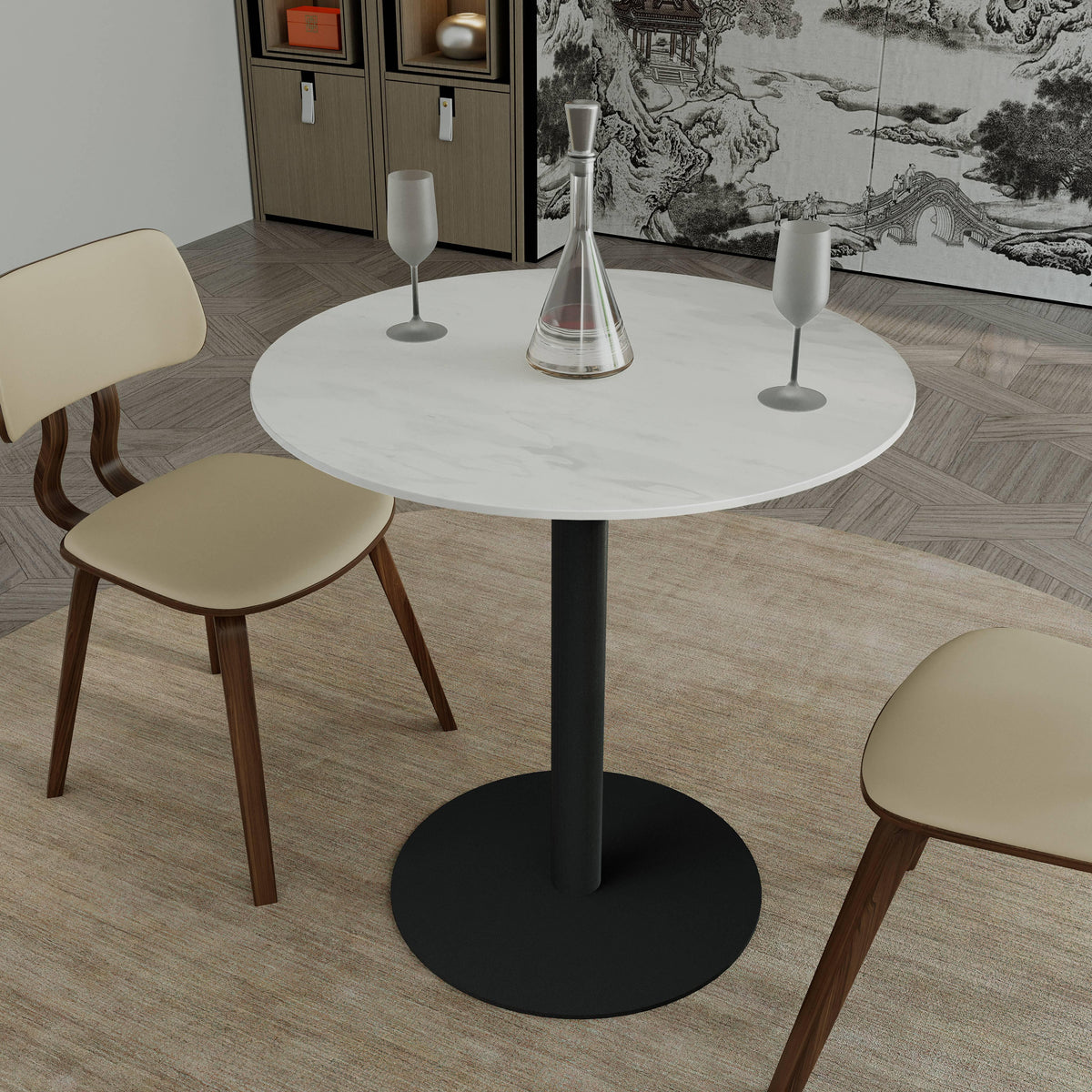 Vail Collection Dining Table Black/Gold Base With 27"/36" Round Stone Top - Elax Furniture