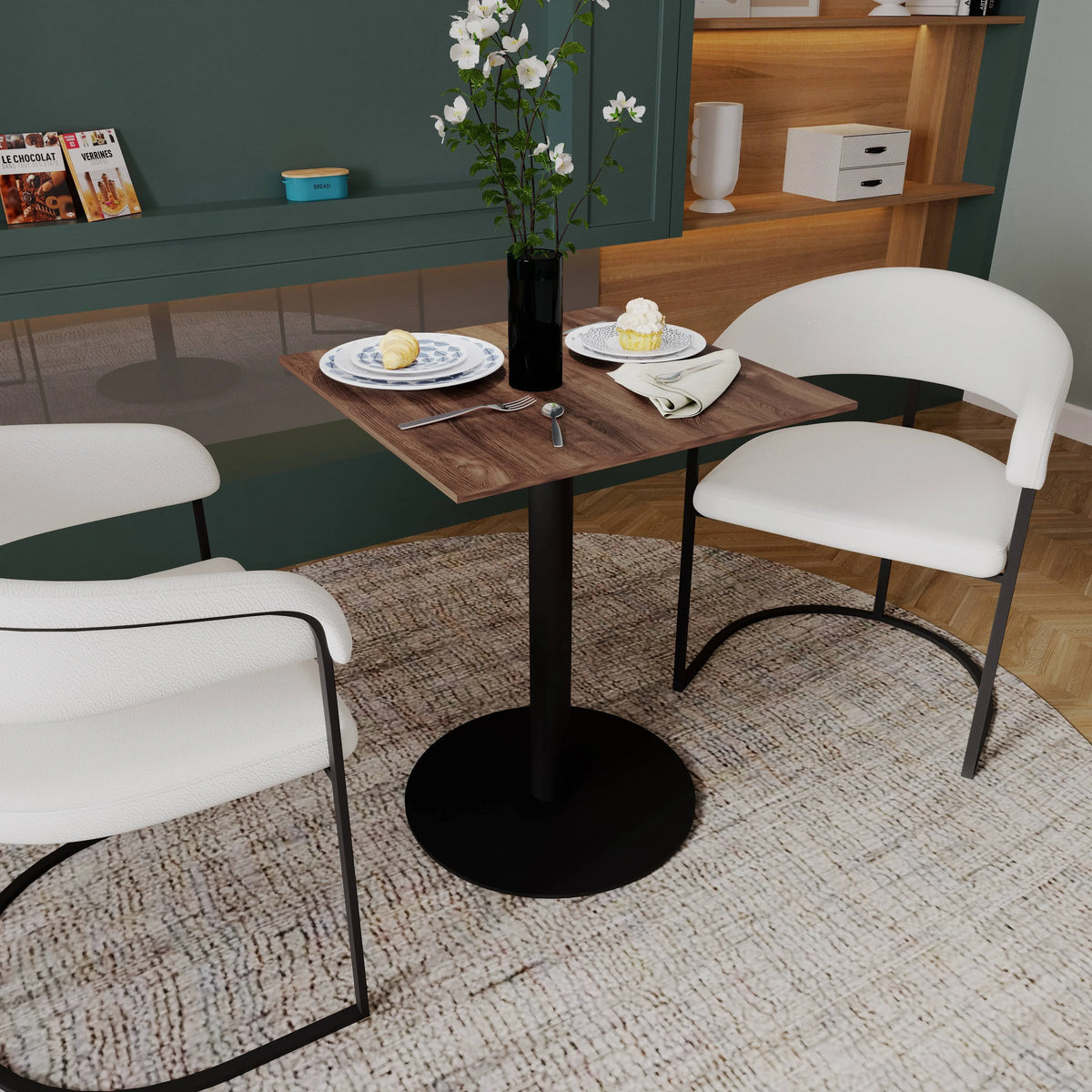 LeisureMod Vail Collection Dining Table Black/Gold Round Base With 24" Square Black MDF Top - Elax Furniture