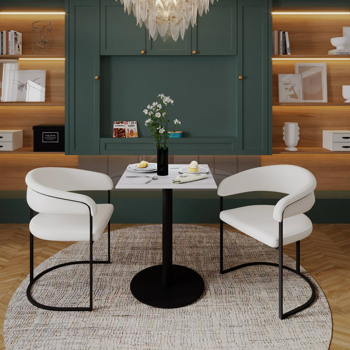 LeisureMod Vail Collection Dining Table Black/Gold Round Base With 24" Square Black MDF Top - Elax Furniture