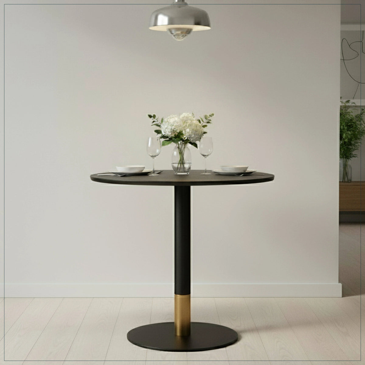 Vail Collection Dining Table Black/Gold Base With 27"/36" Round Stone Top